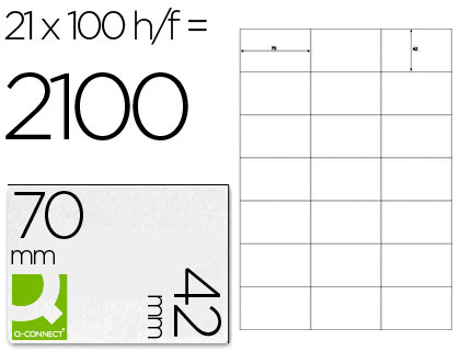 CJ100 hojas A4 2100 etiquetas adhesivas Q-Connect 70x42mm.  ILC